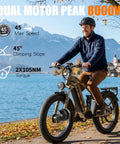 Rider on Beast 8000W Dual Motor Electric Mountain Bike for Adults With 60V 32Ah Battery Fat Tire Long Range in scenic nature.
