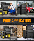 Beefy Eight Drawer Rolling Tool Chest On Wheels Three In One Top Toolbox And Bottom Cabinet With Lockable Steel Frame Extra Cabinet For Garage Workshop And Repair Shop Black 2026 in garage