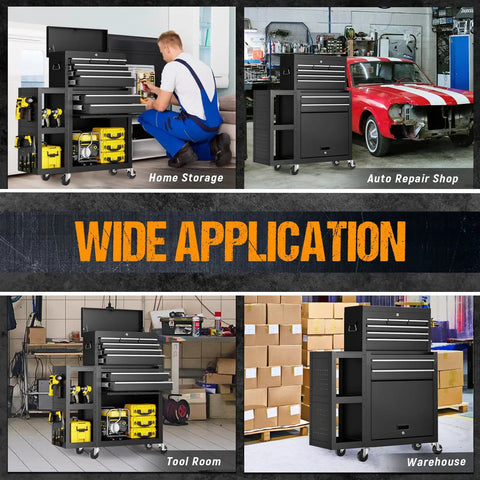 Beefy Eight Drawer Rolling Tool Chest On Wheels Three In One Top Toolbox And Bottom Cabinet With Lockable Steel Frame Extra Cabinet For Garage Workshop And Repair Shop Black 2026 in garage