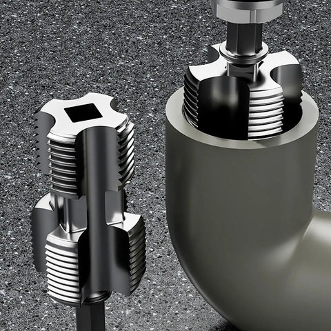Close-up of Ppr Pipe Threader Kit with 4 Inch Hex Shank, featuring G1/2 and G3/4 threads for plumbing repairs.