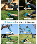 Cordless 8 In 1 Garden Tool Kit With Long Reach Pole Saw Hedge Trimmer Pruner And Grass Shears 4000mAh Battery Extendable Shaft