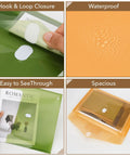 Clear Poly Envelopes 10 Pack for A4 and Letter Size shown with hook-and-loop closure, waterproof surface, and transparent view.