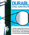 Close-up of Adjustable Soccer Rebounder 6 Foot By 4 Foot For Training With powder coated steel and locking pins