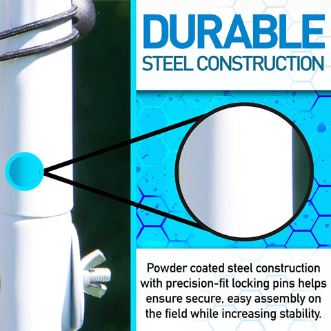 Close-up of Adjustable Soccer Rebounder 6 Foot By 4 Foot For Training With powder coated steel and locking pins