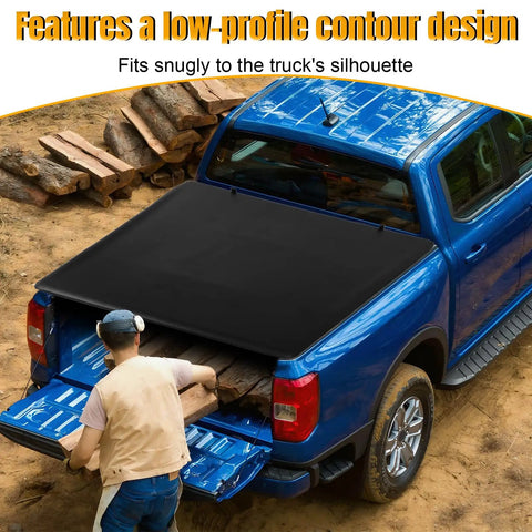 Premium Pull-Lock-Go Tonneau Cover For Ford Ranger 5ft Bed featuring low-profile design, snug fit, and direct loading area.