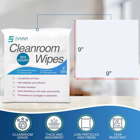Top Shelf Low Lint Cleanroom Wipes 9 By 9 Inches 300 Count Heavy Duty Absorbent Sheets For Lab Glass Electronics Killer Solvent Friendly Precision Cleaning Straight Up No Mess Results packaging with dimensions displayed.