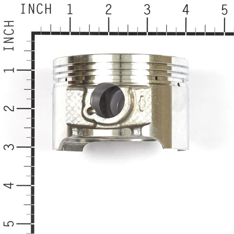OEM Piston Assembly 841837 Standard Size For Lawn Mower Engines Replacement Part with Heavy Duty Build, shown with ruler for size.