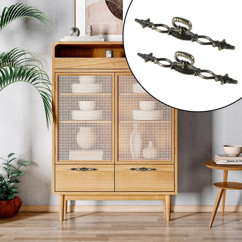 Vintage Style Antique Bronze Long Cabinet Handles 6.3 Inches, 2 Pack Hollow Drawer Pulls with Screws, installed on wooden cabinet.