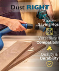 Flexiport Power Tool Hose Kit With 3 To 12 Foot Expandable Hose And Four FlexiPorts connected to a power tool for dust collection