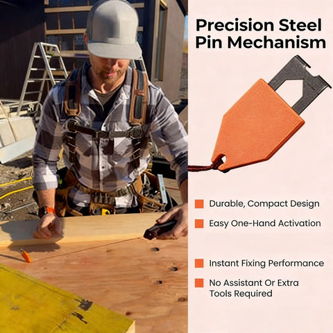 Rope Anchor Hook One-Handed Steel Pin Rope Fixer in use on carpentry site, durable design, orange color, includes 2-Piece Set.