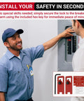 Fire Alarm Circuit Breaker Lockout Kit Two Sets With 8 32 Hex Key And Warning Labels shown installed on industrial panel
