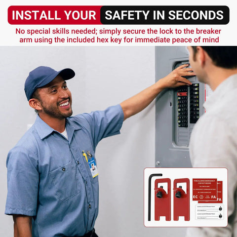 Fire Alarm Breaker Lockout Kit With Ten Sets Lock Tabs 8-32 Hex Keys FA EC Warning Labels Heavy Duty Metal Circuit Breaker Lock Red