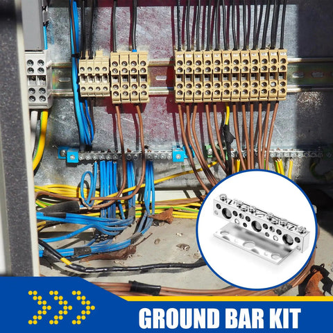 Ground Bar Kit With 11 Terminal Ground Bus Bar No 14-6 Small And 14-1/0 Large Opening 2 Pack Heavy Duty Grounding Busbar for panels