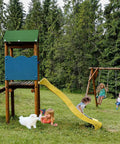 Kids playing on swing set with Canopy Replacement Cover For Swing Set 43 By 90 Inches Durable 600D Oxford Cloth With PVC Coating.