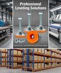 Beefy Stainless Steel Adjustable Leveling Feet With Dead Solid 2600 Lb Support Per Leg M16 Threads Non Slip Bottoms 4 Pack on workbench and machinery.