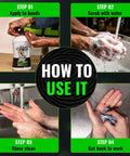 Heavy Duty Hand Cleaner For Mechanics With Pumice And Clay Infused Formula That Kicks Grease Oil And Grime Moisturizing Liquid Hand Soap For Shop Garage And Industrial Use 32 Oz, steps for use - apply, scrub, rinse, dry