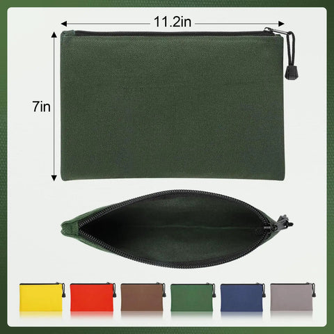 Must-Have Six Color Canvas Tool Bags Set 11.2x7 Inch Heavy Duty Zipper Pouches For Tools And Gear, Green Bag Displayed