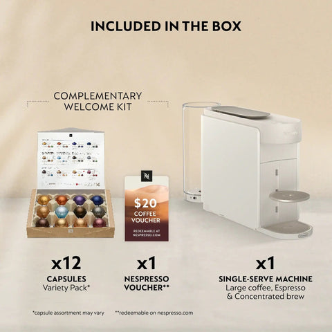 Vertuo Up All In One Coffee And Espresso Maker In White By DeLonghi With Six Brew Sizes, capsule variety pack, coffee voucher