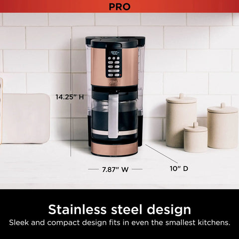 Programmable XL 14 Cup Barista Grade Coffee Maker Pro With Permanent Filter Classic Or Rich Brew Delay Brew in copper finish