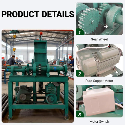 Intbuying 2.2KW Electric Pipe Tube Bender Roller Machine With All-Copper Motor showing gear wheel and motor switch details.