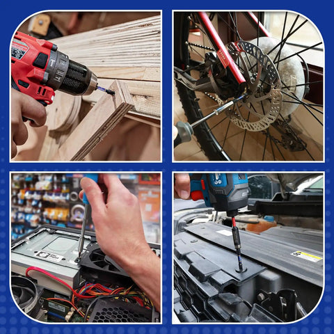Five Piece T20 Security Torx Bits Rock Solid S2 Steel Impact Driver used in various applications including woodworking and bike repair.