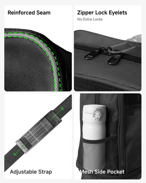 LUGGEX travel duffel bag, black 55–113L, reinforced seams, adjustable strap, mesh side pocket.