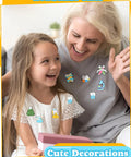 40 Piece Science Enamel Pins Set For Backpacks And Bags on smiling woman and child, featuring science-themed designs and cute decorations.