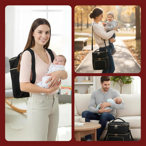 Grab And Go Breast Pump Travel Bag With Ice Pack Insulated Double Layer Leak Proof Milk Cooler Tote Fits Spectra S1 S2 And Standard Pumps Black Total Game Changer in use with mother and baby.