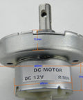 Front view of 12V DC Gearbox Motor JS-50 with 10 RPM CW CCW, M4 Thread Shaft, showcasing 7mm shaft diameter and iron shell.