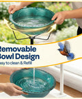 Outdoor Bird Bath With Ground Stake, Weather Resistant ABS Bowl, 13 Inch Diameter, 1.45 Gallon Capacity, Green Finish showcased