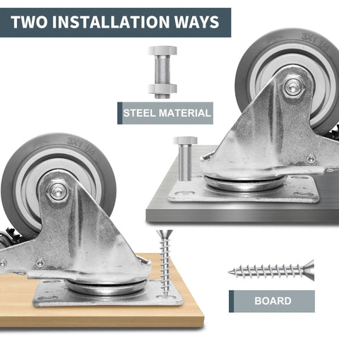 Rock Solid 3 Inch TPR Rubber Caster Wheels Set Of Four Hella Smooth Rolling Heavy Duty Non Marking Casters 1200 Lb Capacity installation options