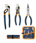 Three Piece Pliers Set for DIY and Home Use with 6 Inch Long Nose, 6 Inch Slip Joint, and 8 Inch Water Pump Pliers, with storage case.