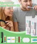 Couple using Bulk 100 Pack Travel Hygiene Kits With Disposable Toothbrushes Mini Toothpaste Individually Wrapped Combs.