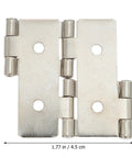 Iron Cabinet Hinges Set, Double Acting Folding Screen Hinges, Silver Finish, 10 Pack, Smooth Surface, shown flat with measurements.