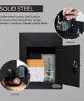 Through-The-Wall Drop Box Deposit Safe With Lock, Built-To-Last Beefy Heavy-Duty Steel Mailbox for Receiving Mail Checks Cash, solid steel details