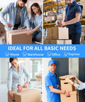 Collage of people using heavy duty packing tape 12 roll set clear 2.7 mil thick for shipping and sealing boxes in various settings
