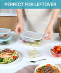 Person using 8 Pack Glass Food Storage Containers With Airtight Lids For Meal Prep And Leftovers Great For On The Go Lunches