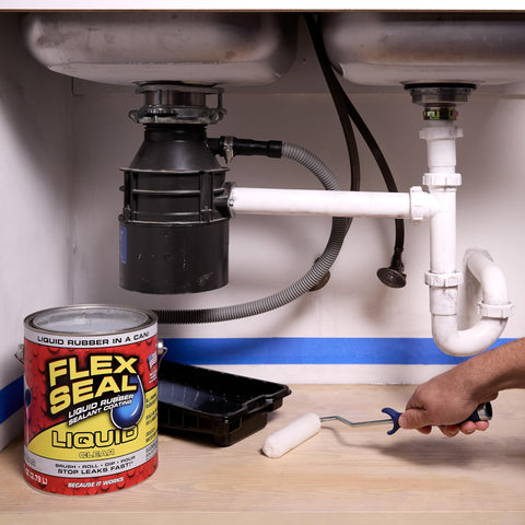 Applying Liquid Rubber Sealant Coating For Waterproof Flexible Protection to plumbing under sink, 16 oz clear finish