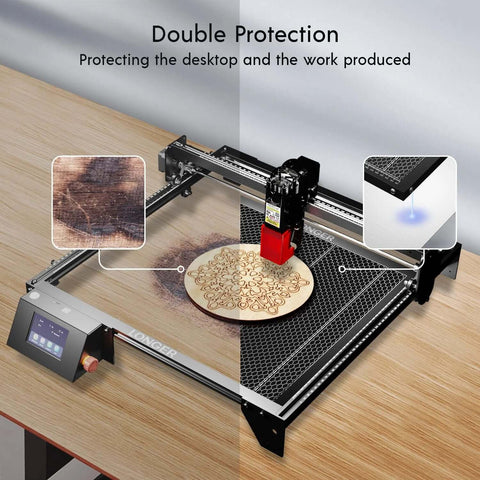 Front-angled view of Longer Honeycomb Working Table for laser engraver, 15.7x15.7 in, aluminum honeycomb bed