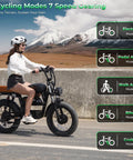 Full Throttle Moped Style Electric Bike Delivering Serious Kick With Dual Motors And Epic Peak Three Thousand Watt Punch low step frame, woman riding on street.