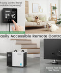 Serious 70 Pint Commercial Dehumidifier With Built In Pump And Drain Hose For Crawl Spaces And Large Basements Up To 5000 Sq Ft in a modern setting with remote control.