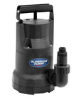 Oil Free 1/3 HP Utility Pump With High Flow Up To 2880 GPH, tough thermoplastic black design, front view with handle.