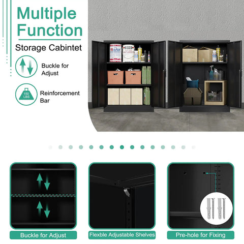 Heavy Duty Two Door Steel Locking Storage Cabinet With Adjustable Shelves Secure Garage Cupboard For Workshop Supplies And Daily Gear Lock Everything Up