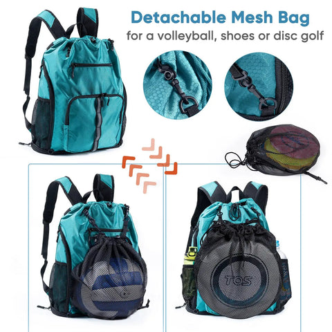 Oversized Beach Backpack With Sandproof Bottom And Waterproof Shell, Go To Pool Bag With Drawstring Opening, detachable mesh pocket