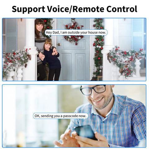 Use of Dope Smart Lock With Fingerprint And Bluetooth App For Home Security Password And Backup Keys Black Anti Corrosion Casing 4 In 1 Keyless Entry And Fast Unlock Under A Third Of A Second by family at holiday-decorated home, with remote control via smartphone.