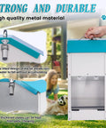 Top Notch Galvanized Gravity Auto Dog Feeder With 15 Lb Size and Rust Resistant Stainless Steel Shovel, outdoor safe with tilted lid.