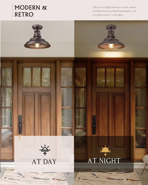 Industrial Semi Flush Mount Ceiling Light Fixture 12 Inch With Oil Rubbed Bronze Finish for Day and Night Porch Use