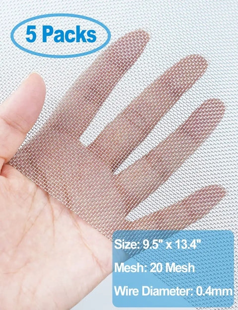Five Pack Stainless Steel Wire Mesh Screen 13.4 X 9.5 In For Air Vents Easy Cut 1mm Holes 20 Mesh 304 Stainless Steel Cut To Fit