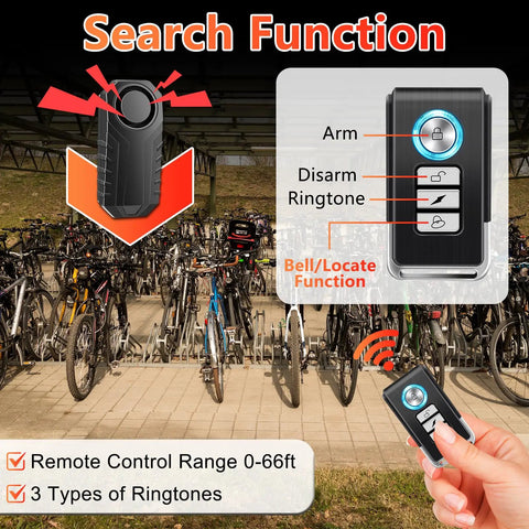 Bike Alarm With Remote 113dB Super Loud Siren Anti Theft That Scares Off Thieves Vibration Motion Sensor For Bicycle E Bike Scooter Motorcycle IP65 Waterproof Security System