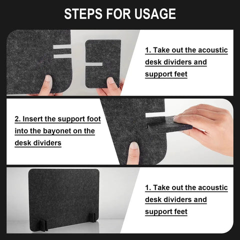 Steps for usage of 10 Pack Freestanding Desk Dividers with Sturdy Feet, 16 X 24 Inch Privacy Panels for Dorms and Home Office.